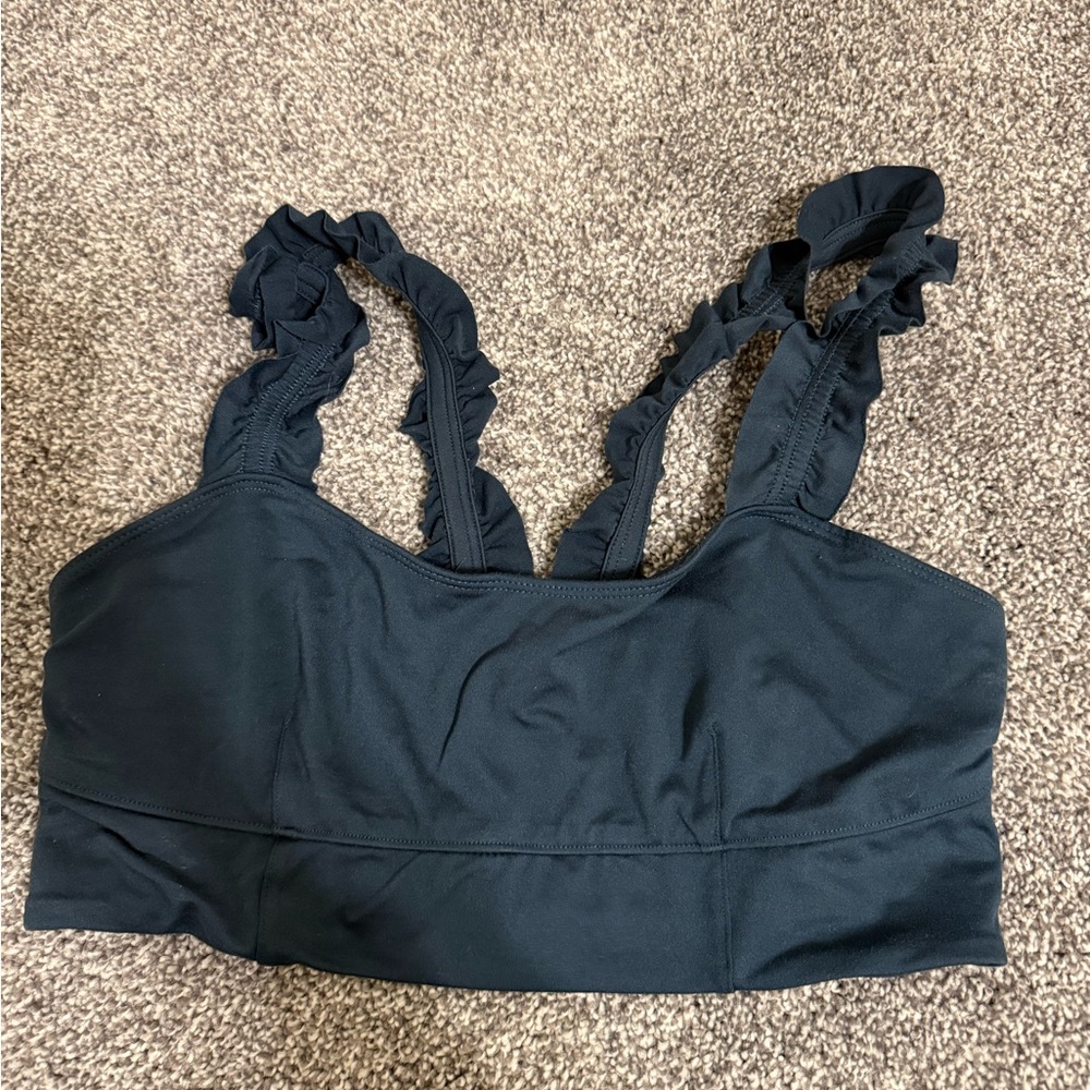 FP Movement by Free People Black Ruffle-Strap Sports Bra